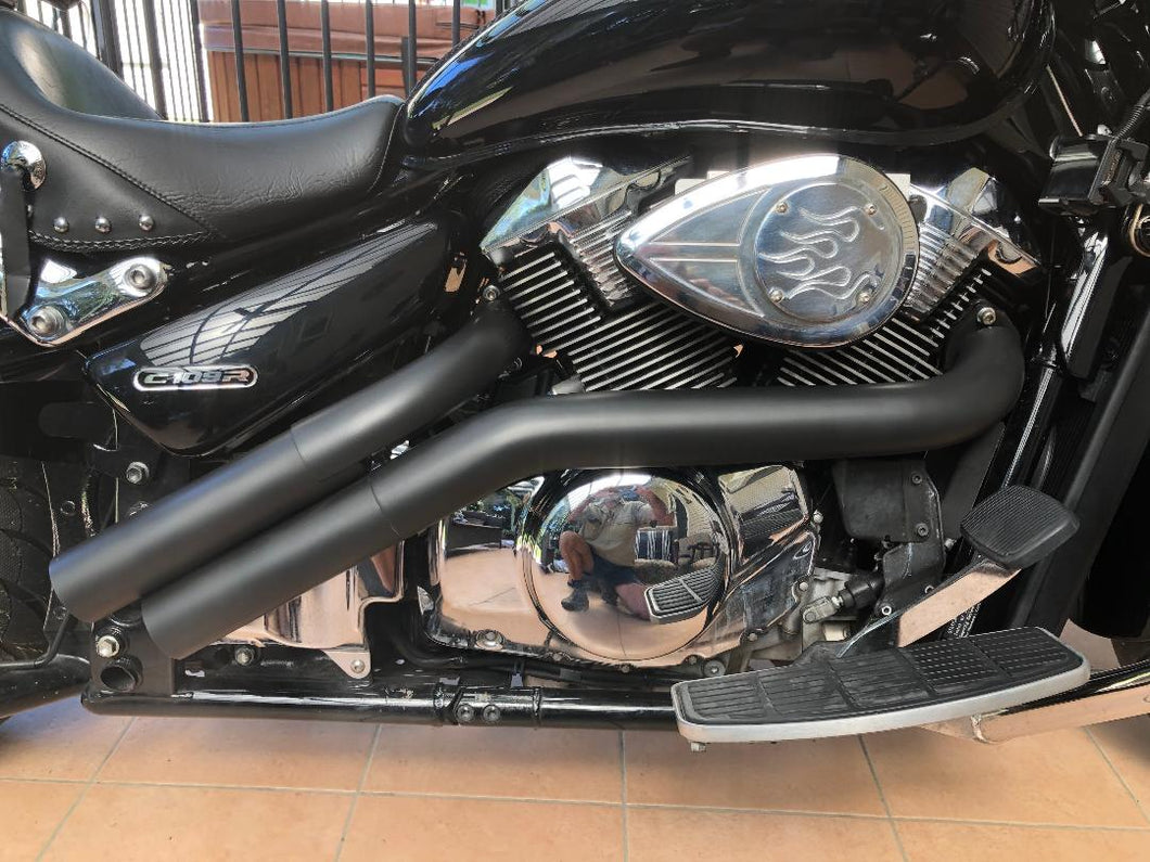 Suzuki Boulevard M109 R VZR1800 Custom Ceramic Coated Black Dump Pipes, Exhaust System.