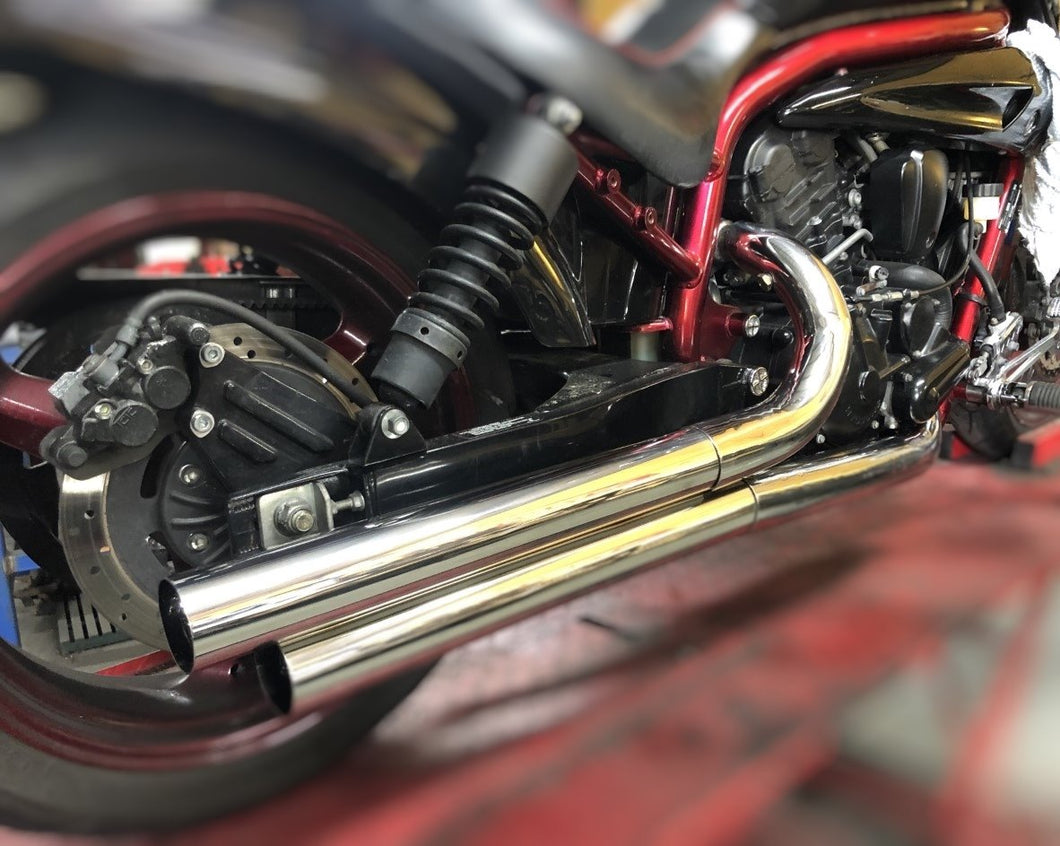 Hyosung GV650 twin polished stainless steel sports exhaust. (Sport)